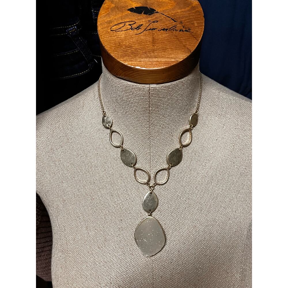 Druzy Agate Gold Tone Necklace Costume‎ Stone